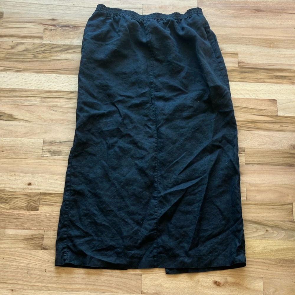 M Black 100% Linen Long Maxi Skirt with slit in back Lagenlook